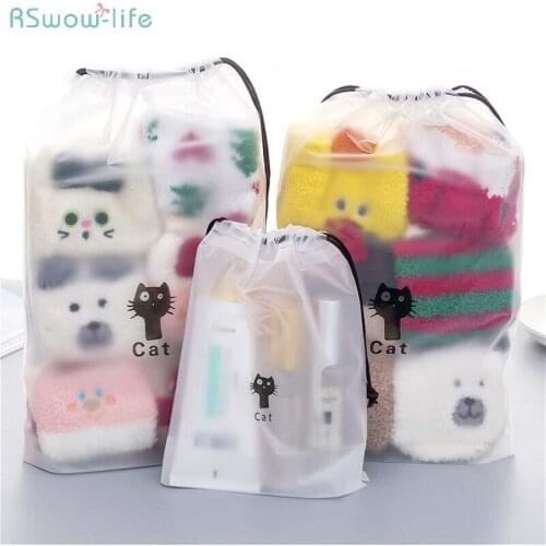 6Pcs Travel Home Cartoon Black Cat Pick up Bag Translucent Storage Bags Hanging Clothes Shoes Coats Housewares Underwear