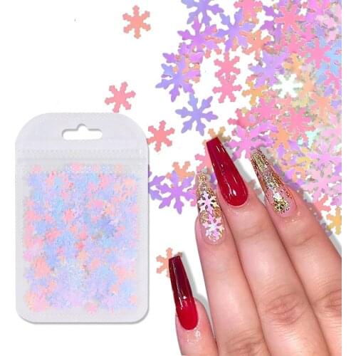 White Snowflakes Christmas Nail Art Sequins 3D Mix Size Sparkly Glitter Flake For Design New Year Winter Polish Nail Accessories
