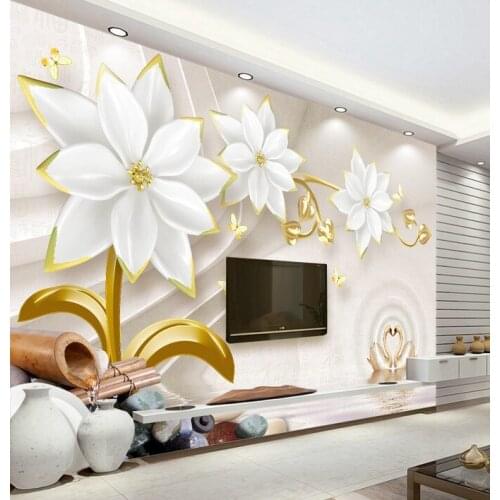 Free Shipping 3D wallpaper Crystal flower Living Room TV Wall custom living room lobby mural 8D murals
