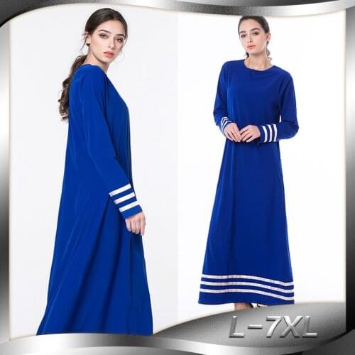 BianFeng Womens Ramadan Kaftan Dubai Abaya Muslim Clothing Stitching Long-Sleeved Dress Plus Size Color Blue Dress