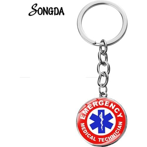 Blue Life Star Key Chain Diabetic Medical Emergency Alert Doctor Nurse Keychain Multistyle Glass Cabochon Car Key Holder
