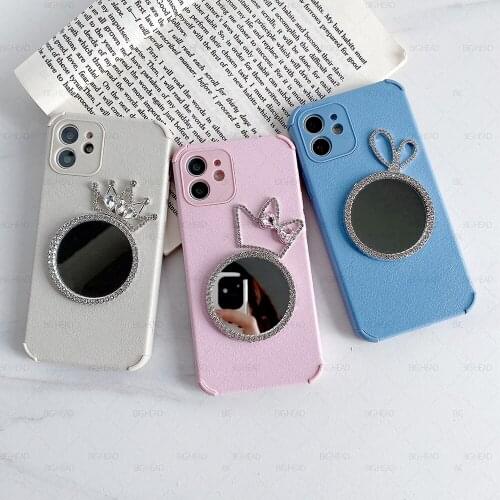 Case for OPPO Find X3 Lite X2 Neo Chic Crown Mirror Luxury Leather Soft Phone Cover for Oppo RX17 R15 F11 Reno4 Z 4 3 5 Pro V13