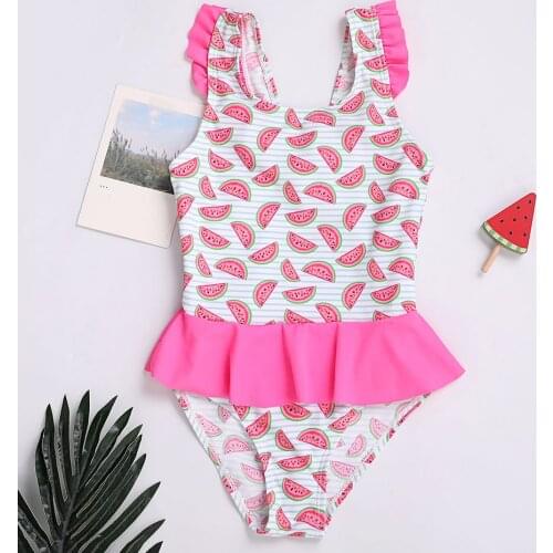Toddler Girl Swimsuit One Piece Kids Watermelon Childrens Swimwear 3-8 Years Ruffle Girls Bathing Suit Monokini Beachwear 2021