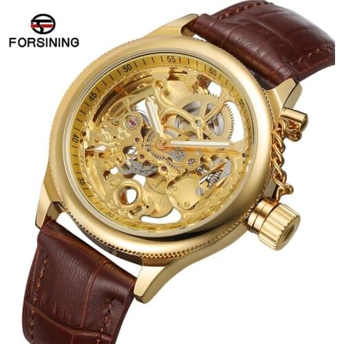 FORSINING Automatic Mechanical Men Wristwatch Military Sport Male Clock Top Brand Luxury Gold Skeleton Hollow Man Watch 020