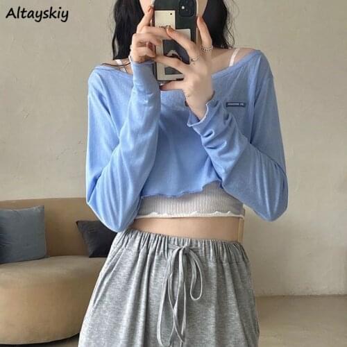 T-shirts Women Sexy Ladies Sweet Girls Colorful Tops Tees Stylish Ulzzang Chic Clothing Sun-proof Soft Fashion Kawaii Solid New