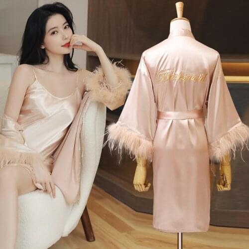 2021 New Style Kimono Robe Women Nightwear Satin Bride Bridesmaid Wedding Bathrobe Gown Intimate Lingerie Summer Sleepwear