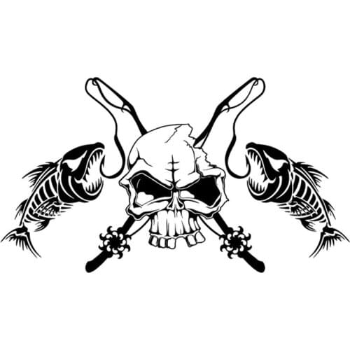 Fishbone skeleton fishing rod reel hook car stickers fun car accessories decorative bumper window polyethylene decals20cm*11.5cm