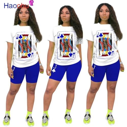 HAOOHU Lounge Wear 2 Piece Set Women Tracksuit Summer clothes Short Sleeve Top Biker Shorts Two Piece Outfits Matching Sets