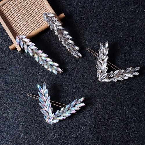 Korean version minimalist V-word hair clip elegant lady alloy crystal leaves edge clip net red alloy clip a word barrette