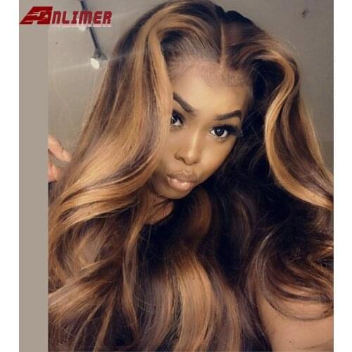 Brown Blonde Ombre Highlight Color Hair T-Part Lace Front Human Hair Wig For Black Women 5*5 PU Silk Base Lace Wig Remy Hair