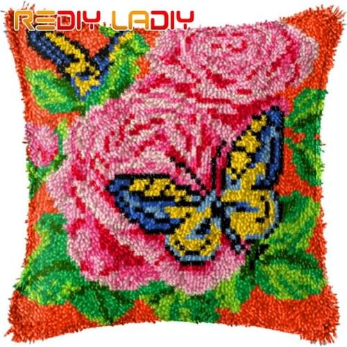 Latch Hook Cushion Poppy Rose Orchid Pillow Case Crochet Hobby & Crafts DIY Yarn for Embroidery Cushion Cover Sofa Bed Pillow