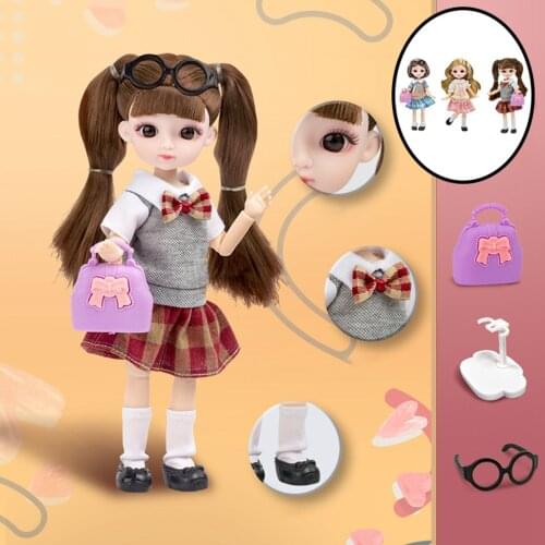 20cm BJD Doll 13 Movable Joints 3d Big Eyes Fashion School Uniform Dress Best Birthday Gift for Kids