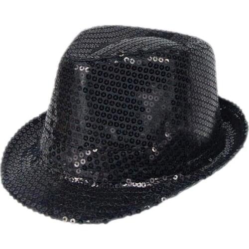 LUCKYLIANJI Fashion Candy Fluorescence Women Color Dance Party Club Fedora Bling Sequin Hat Sunhat Panama Trilby Topee