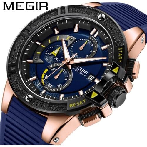 MEGIR New Personality Waterproof Silicone Sports Multifunctional Chronograph Mens Calendar Quartz Watches And Luxurious 2095G