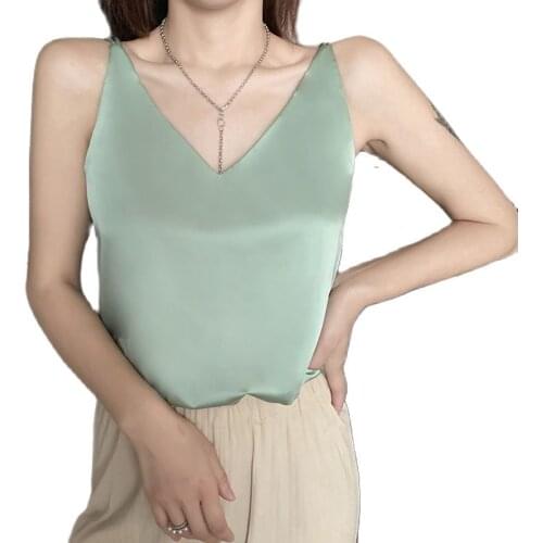 Summer Korean Tank Top for Women Sleeveless Sexy Streetwear Satin Spaghetti Strap Tank Top Loose White Tops for Women