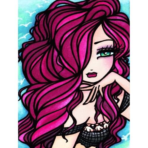 5D DIY Poured Glue Diamond Painting Kits Scalloped Edge Pretty Beautiful Anime Girl Handcraft Unique Gift Wall Decoration Canvas