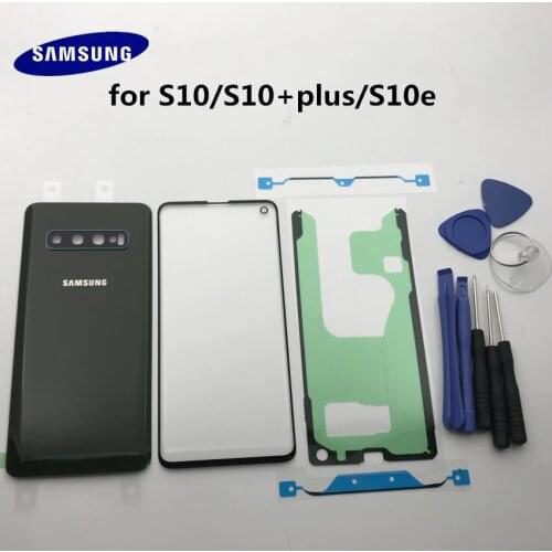 New Original For Samsung Galaxy S10e G973 S10 G970 S10 plus Back Glass Cover Rear Battery Cover Door+Front glass lens+adhesive