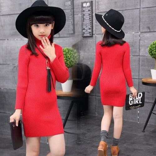 Girls Dress 2021 New Spring Solid Slim Kids Knitted Dresses for Girls Christmas Party Dress Children Clothes 4 6 8 10 12 Years