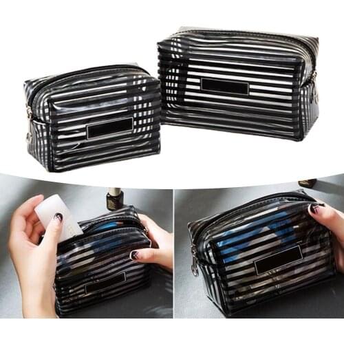 Portable Waterproof Transparent Makeup Bag Fashion Striped Zipper Cosmetic Organizer Women Travel Toiletry Bag