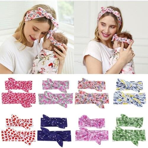 2Pcs/Set Mom & Baby Headbands Mother Baby Turban Mom Daughter Bow Knot Hairband Floral Print Parent-Child Hair Accessories