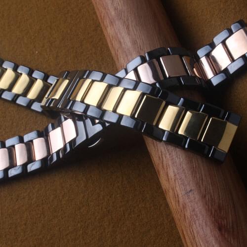 Ceramic Black with rosegold Plating Watchband Quick Release Watch Band Wrist Strap Wristband 18mm 20mm 22mm Fashion watches belt
