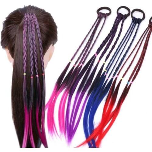 1pc Fashion Hair Braid Extension Decorative Gradient Fashion Hair Rope Braid Wig Elastic Hair Tie For Women Hair Accessories
