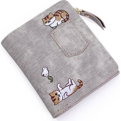 2020 Luxury Embroidery Cat Wallet Women Purse Coin Pocket Kawaii Leather Women Wallets Money Bag Card Holder Girls Clutch