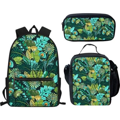 ELVISWORDS Customized Teenager School Bags 3 Pcs/set Plant Printing Backpack for Boys Girls Children Schoolbag Student Bagpack