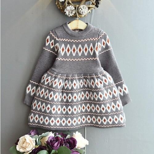 Teenster Embroidery Knit Sweater Dress Cute Little Kids Clothes Fall Costume Winter Girls Christmas Long Sleeve Princess Dress