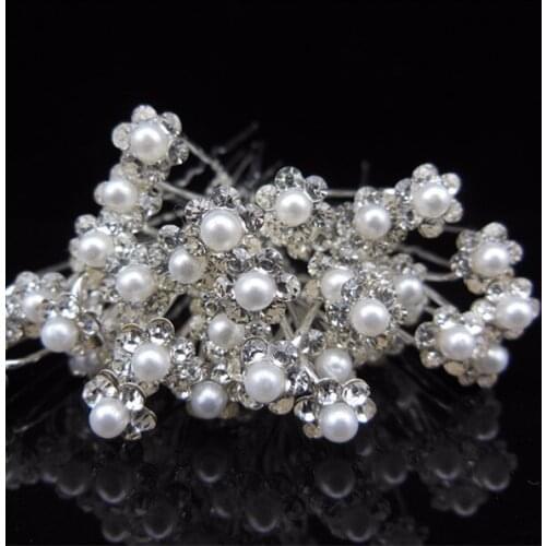 10Pcs/ Lot Women Wedding Bridal White Pear With Rhinestone Flower Hair Pin Clips Hair Accessories Jewelry Barrettes Headwear