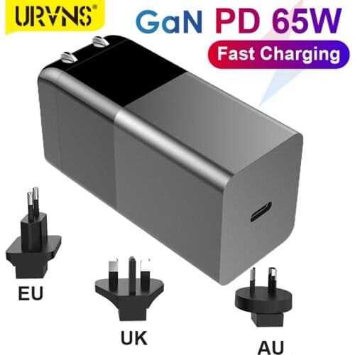 URVNS 65W GaN Wall Charger, USB C PD 65W 20W Fast Charging For TYPE C Laptops iPad Pro iPhone 12/11/XS XPS HP Lenovo ThinkPad