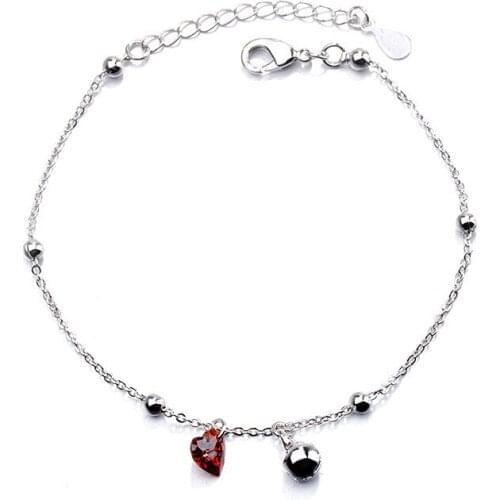 Silver Color Thin Chain Bracelets For Women Red Heart Zircon Bells Small Round Beads Classic Korean Simple Girl’s Party Jewelry