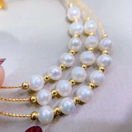 6-7mm Natural Freshwater Pearl Bangle High Quality Adjustable Pearl Jewelry Women Gifts