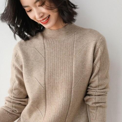 Spring and autumn new cashmere sweater womens half high neck pullover loose bottoming sweater cardigan pure color lazy sweater