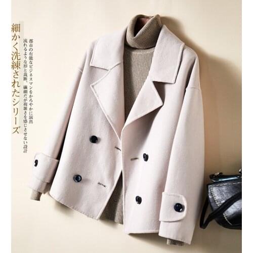 Double faced cashmere coat womens spring 2021 new small wool short suit collar wool coat