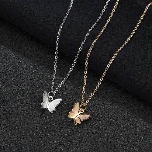 Simple Trendy Butterfly Pendant Charm Necklaces for Women Elegant Gold Color Little Cute Animal Chokers Necklace