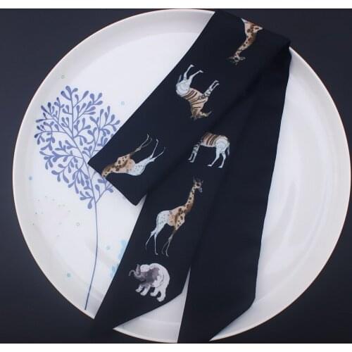2018 Cartoon animal small ribbon tied bag handle silk scarf hair towel Head Scarf Handle Bag Ribbon Long Scarves for women
