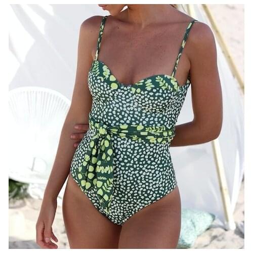 2021 Sexy Retro Polka Dot Swimming Suit One Piece Backless Swimsuit Female Monokini Women Swimwear Bodysuit Beach Bathing Suit