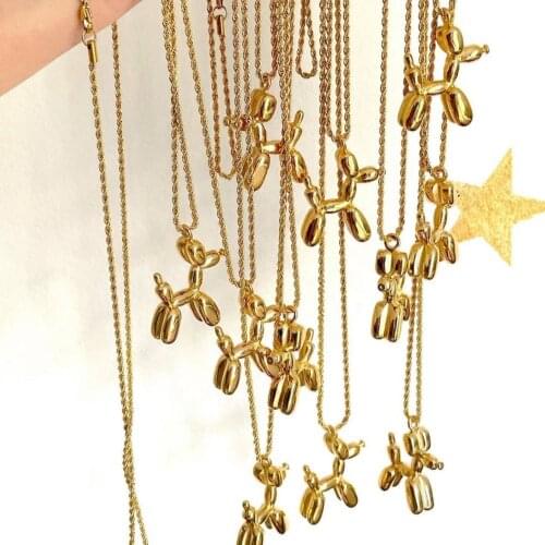 5PCS, 2021 Newest Cute Balloon Dog Necklace Fashion Copper Gold Plated Pendant Jewelry Unisex For Gift Party