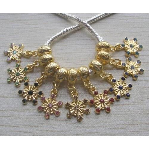 Free shipping 50pcs 30x13.5mm plated gold color alloy big hole fashion snowflake pendants beads charms fit European bracelet DIY