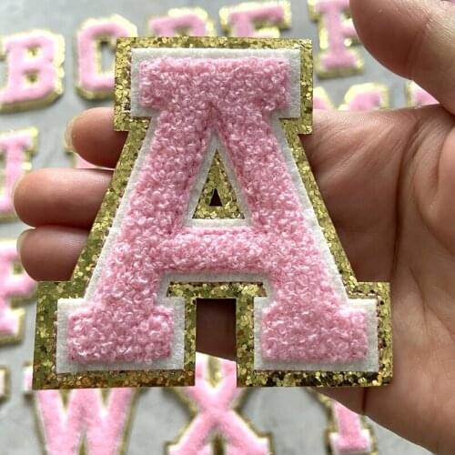 Glitter Towel English Alphabet Light Pink Chenille 26 Letters Patches Sew on Embroidery Badge DIY Sewing Accessories Appliques