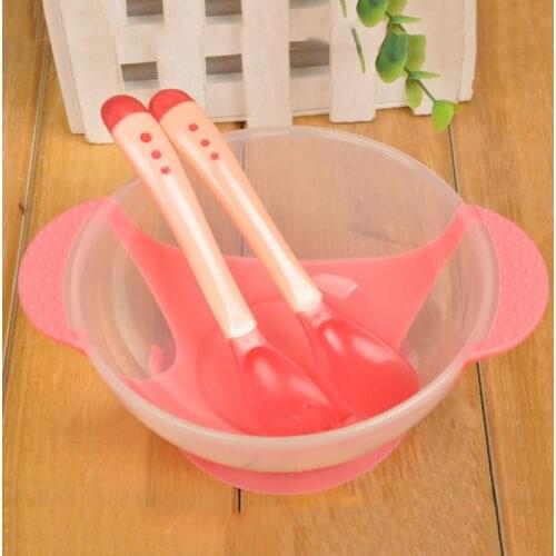 Baby Tableware Baby Learning Dish Bowl Spoon Fork 3pcs Set PP Temperature Sensing Baby Feeding Bowl 1111