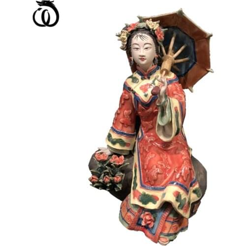 WU CHEN LONG Chinese Classical Umbrella Beauty Lady Art Sculpture Beautiful Women Statue Ceramic Craft Home Decoration R6137
