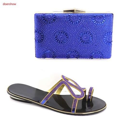 Doershow blue Shoe and Bag To Match Italian African Wedding Shoe and Bag Sets Matching Shoes and Bag Set for Party HBV1-13