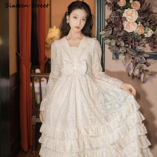 Elegant Beige Maxi Dresses for Woman Square Collar Princess Dress Vestido Female Evening Autumn High Waist Bow Long Dress Sweet