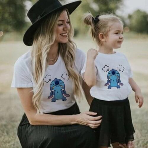 Famliy Look Lilo & Stitch Cartoon Disney T shirt Children Harajuku Kawaii Casual Family Look Outfits Fashion Adult Unisex Tops