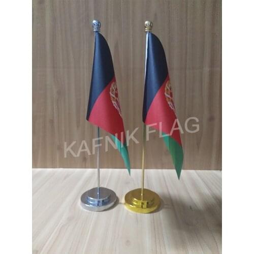 KAFNIK,Afghanistan Office table desk flag with gold or silver metal flagpole base 14*21cm country flag free shipping