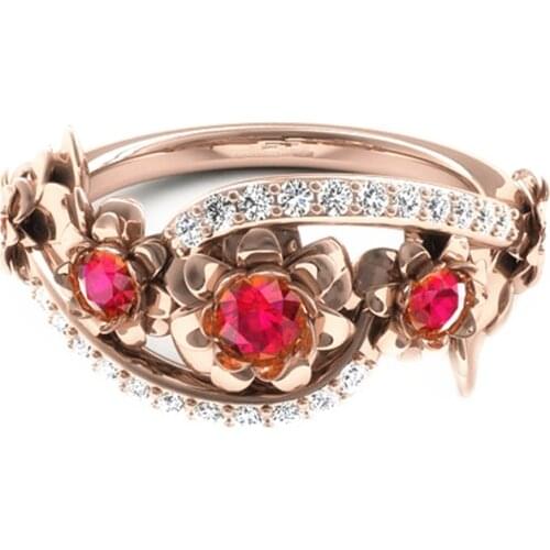 Black/red Rose Flower Resizable Finger Rings Fashion Crystal Ring Finger Ring Vintage Jewelry for Women Hollow Out Flower Party