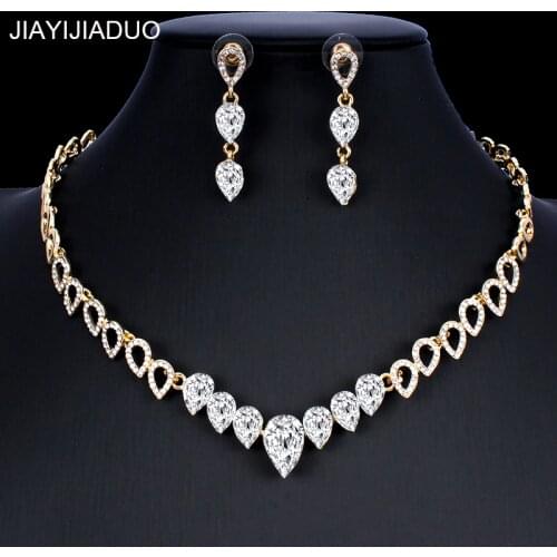 Jiayijiaduo Crystal wedding jewelry set charm womens dress accessories small necklace earrings classic gift Gold color 2019 new