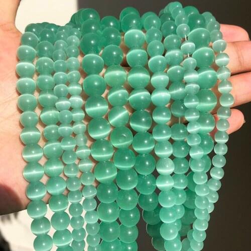 4-10mm Mint Green Cat Eye Opal Stone Natural Glass Loose Round Spacer Beads for Jewelry Making DIY Bracelet Charms Necklace